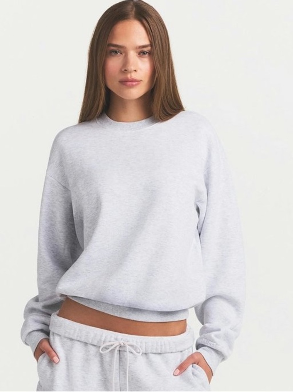 Skims Cotton fleece classic crew sweatshirt color light heather gray size S